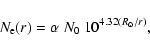\begin{displaymath}%
N_{\rm e}(r) = \alpha ~ N_{0} ~10^{4.32(R_{\odot}/r)},
\end{displaymath}