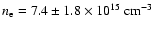 $n_{\rm e} = 7.4 \pm 1.8 \times 10^{15}~{\rm cm^{-3}}$