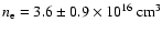 $n_{\rm e} = 3.6 \pm 0.9 \times 10^{16}~{\rm cm^{3}}$