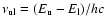 $\nu_{\rm ul} = (E_{\rm u} - E_{\rm l})/hc$