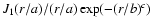 $J_1(r/a) / (r/a) \exp (-(r/b)^c)$