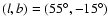 $(l,b)=(55^{\circ},-15^{\circ})$