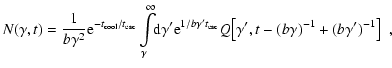 $\displaystyle N(\gamma, t) =
\frac{1}{b \gamma^2} \textrm{e}^{-t_{\rm cool}/t_{...
...a't_{\rm esc}}
Q \bigl[\gamma',t-(b\gamma)^{-1}+(b\gamma')^{-1}\bigr]
\enspace,$
