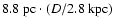 $8.8~{\rm pc}\cdot (D/2.8~{\rm
kpc})$