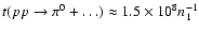 $t(pp\rightarrow \pi^0+\ldots)\approx 1.5\times 10^8 n_1^{-1}$