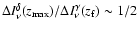 $\Delta I^\delta_\nu(z_{\rm max})/\Delta I^\gamma_\nu(z_{\rm f})\sim 1/2$