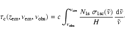 \begin{displaymath}
\tau_{\rm c}(z_{\rm em}, \nu_{\rm em}, \nu_{\rm obs})
=c\int...
...\tilde{\nu})}{H} \frac{{\,\rm d}\tilde{\nu}}{\tilde{\nu}}\cdot
\end{displaymath}