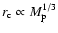 $r_{{\rm c}}\propto M_{{\rm p}}^{1/3}$
