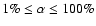 $1\% \leq \alpha \leq 100\%$