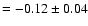 $=-0.12\pm 0.04$