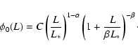 \begin{displaymath}%
\phi_{0}(L)=C\left(\frac{L}{L_*}\right)^{1-\alpha}\left(1+\frac{L}{\beta
L_*}\right)^{-\beta}\cdot
\end{displaymath}
