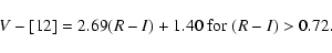 \begin{displaymath}%
V-[12]=2.69(R-I)+1.40 \;{\rm for} \; (R-I)>0.72.
\end{displaymath}