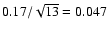 $0.17/\sqrt{13}=0.047$