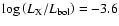 $\log\left(L_{\rm X}/L_{\rm bol}\right) = -3.6$