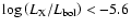 $\log\left(L_{\rm X}/L_{\rm bol}\right) < -5.6$
