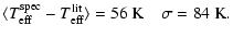 $\displaystyle \langle T_{{\rm eff}}^{\rm spec} - T_{{\rm eff}}^{\rm lit} \rangle = 56~{\rm K} \quad \sigma=84~{\rm K}.$