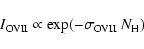 \begin{displaymath}%
I_{\rm OVII} \propto \exp(-\sigma_{\rm OVII}~ N_{\rm H})
\end{displaymath}