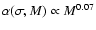$\alpha(\sigma, M) \propto M^{0.07}$