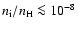 $n_{\rm i} / n_{\rm H} \la 10^{-8}$