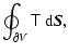 $\displaystyle \oint_{\partial V} \tens{T} ~ {\rm d}\vec{S},$