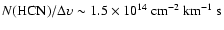$N(\rm HCN)/\Delta\upsilon\sim1.5\times10^{14}~\rm {cm^{-2}~km^{-1}~s}$