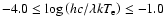 $-4.0 \leq \log {\left({hc/\lambda k T_{\rm e}}\right)}
\leq -1.0$