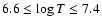 $6.6 \leq \log T
\leq 7.4$
