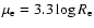 $\mu_{\rm e} = 3.3 \log R_{\rm e}$