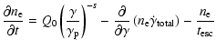 $\displaystyle %
{\partial n_{\rm e}\over\partial t}=
Q_0\left({\gamma\over\gamm...
...ma}\left(n_{\rm e}\dot{\gamma}_{\rm total}\right)
-{n_{\rm e}\over t_{\rm esc}}$