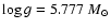 $\log{g}=5.777~M_{\odot}$