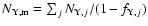 $N_{{\rm Y},{\rm m}}=\sum_j N_{{\rm Y},j}/(1-f_{{\rm Y},j})$