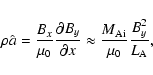 \begin{displaymath}\rho \hat a=\frac{B_x}{\mu_0}\frac{\partial B_y}{\partial x} \approx \frac{M_{\rm Ai}}{\mu_0}\frac{B_y^2}{L_{\rm A}},
\end{displaymath}