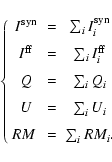 \begin{displaymath}\left\{
\begin{array}{ccc}
I^{\rm syn} & = & \sum_iI_i^{\rm s...
...= & \sum_iU_i\\ [2mm]
RM~ & = & \sum_iRM_i.
\end{array}\right.
\end{displaymath}