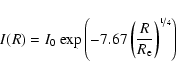 \begin{displaymath}I(R)=I_{0}~{\rm exp}\left(-7.67\left(\frac{R}{R_{\rm e}}\right)^{\nicefrac{1}{4}}\right)~
\end{displaymath}