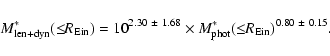 \begin{displaymath}M_{{\rm len+dyn}}^{*}(\le\!\! R_{{\rm Ein}})=10^{2.30~\pm~1.6...
...mes M_{{\rm phot}}^{*}(\le\!\! R_{{\rm Ein}})^{0.80~\pm~0.15}.
\end{displaymath}