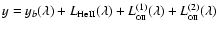 $y=y_b(\lambda)+L_{\rm HeII}(\lambda)+L_{_{\rm OII}}^{(1)}(\lambda)+L_{_{\rm OII}}^{(2)}(\lambda)$