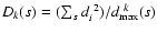 $D_k(s)=(\sum_s d^{~2}_i)/d_{\rm max}^{~k}(s)$