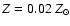 $Z=0.02~
Z_\odot$