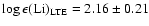 $\log \epsilon({\rm Li})_{\rm LTE}=2.16 \pm
0.21$
