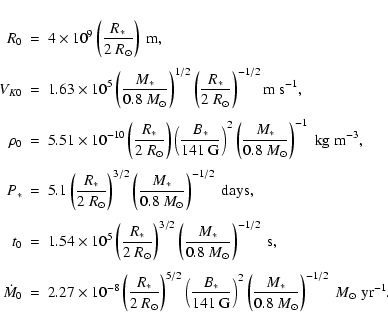 \begin{eqnarray*}R_0&=&4\times10^9 \left(\frac{R_*}{2~R_{\odot}}\right) ~{\rm m}...
...frac{M_*}{0.8~
M_{\odot}}\right)^{-1/2}~ M_\odot~{\rm yr^{-1}}.
\end{eqnarray*}