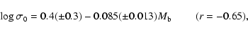 \begin{displaymath}\log \sigma_0 = 0.4 (\pm 0.3) - 0.085 (\pm 0.013) M_{\rm b}\ \qquad (r = -0.65),
\end{displaymath}