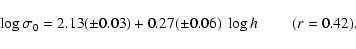 \begin{displaymath}\log \sigma_0 = 2.13 (\pm 0.03) + 0.27 (\pm 0.06)~\log h\ \qquad (r = 0.42).
\end{displaymath}