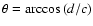 $\theta=\arccos{(d/c)}$