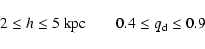 \begin{displaymath}2 \leq h \leq 5\ {\rm kpc} \qquad 0.4 \leq q_{\rm d} \leq 0.9 \\
\end{displaymath}