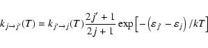 \begin{displaymath}%
k_{j \to j'}(T) = k_{j' \to j}(T) \frac{2j'+1}{2j+1} \exp\left[-\left(\varepsilon_{j'}-\varepsilon_j\right)/kT\right]
\end{displaymath}