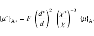 \begin{displaymath}
{\left\{\mu^*\right\}}_{\rm A*}=F~
\left({d^*\over d}\right...
...ft({\chi^*\over\chi}\right)^{-3}~{\left\{\mu\right\}}_{\rm A}.
\end{displaymath}