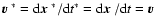 $\mbox{\boldmath$v$ }^*={\rm d}\mbox{\boldmath$x$ }^*/{\rm d}t^*={\rm d}\mbox{\boldmath$x$ }/{\rm d}t=\mbox{\boldmath$v$ }$