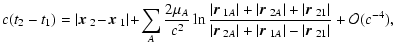 $\displaystyle c(t_2-t_1)=\vert\mbox{\boldmath$x$ }_2\!-\!\mbox{\boldmath$x$ }_1...
...boldmath$r$ }_{1A}\vert-\vert\mbox{\boldmath$r$ }_{21}\vert}
+{\cal O}(c^{-4}),$