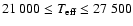 $21~000 \leq T_{\rm eff}\leq 27~500$