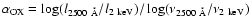 $\alpha_{\rm OX}= \log(l_{\rm 2500~\AA}/l_{\rm 2~keV})/\log(\nu_{\rm 2500~\AA}/\nu_{\rm 2~keV})$